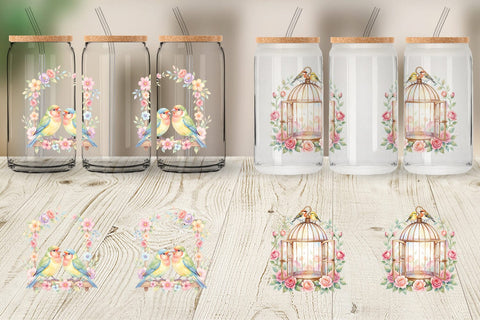 Glass Can Watercolor Mama Bird And Floral Nest Art Sublimation artnoy 