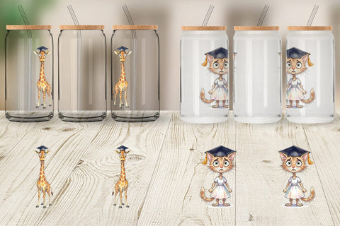 Glass Can Watercolor Messy Animal Graduation Sublimation artnoy 