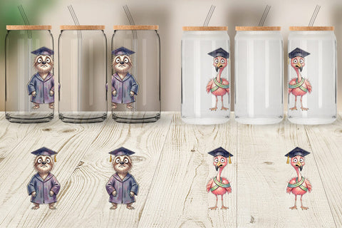 Glass Can Watercolor Messy Animal Graduation Sublimation artnoy 