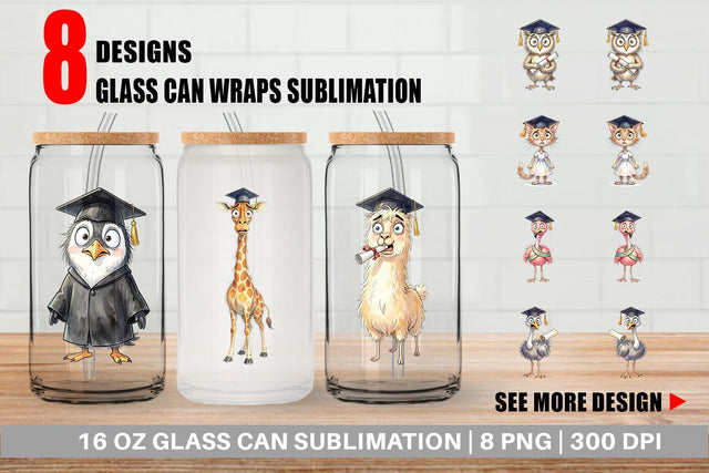Glass Can Watercolor Messy Animal Graduation Sublimation artnoy 