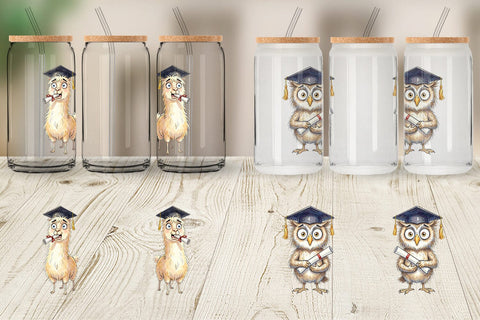 Glass Can Watercolor Messy Animal Graduation Sublimation artnoy 