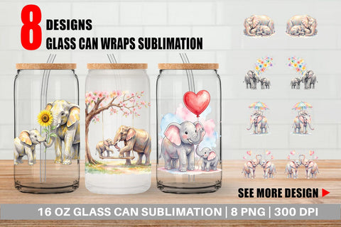 Glass Can Watercolor Mom And Baby Elephant Love Art Sublimation artnoy 