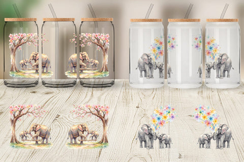 Glass Can Watercolor Mom And Baby Elephant Love Art Sublimation artnoy 