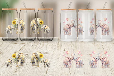 Glass Can Watercolor Mom And Baby Elephant Love Art Sublimation artnoy 