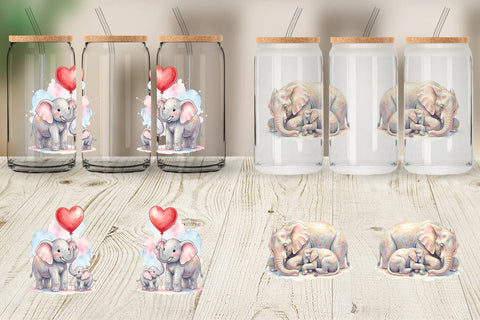 Glass Can Watercolor Mom And Baby Elephant Love Art Sublimation artnoy 