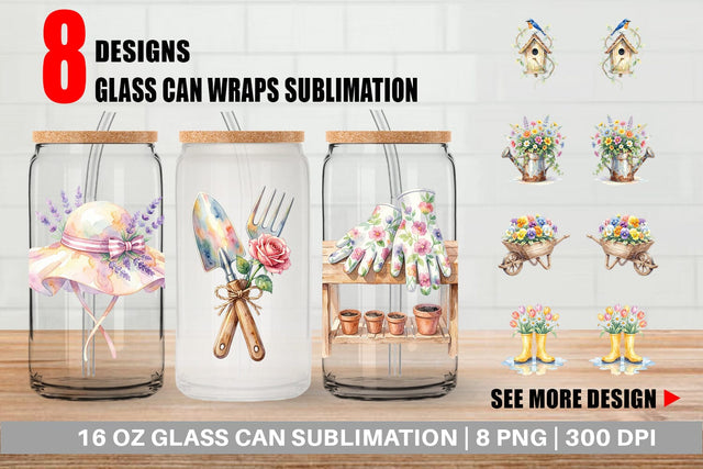 Glass Can Watercolor Moms Magic Garden Tools Sublimation artnoy 