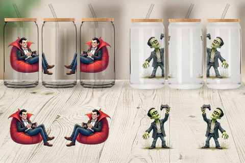 Glass Can Watercolor Monster Gaming Night Sublimation artnoy 