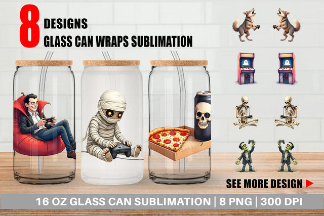 Glass Can Watercolor Monster Gaming Night Sublimation artnoy 