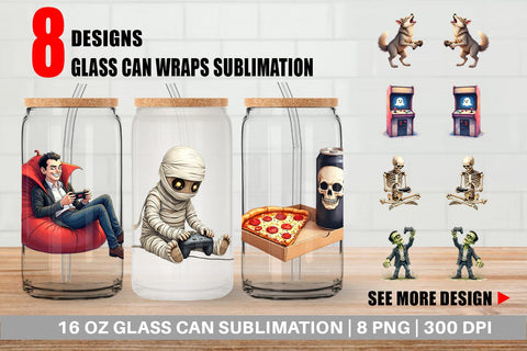 Glass Can Watercolor Monster Gaming Night Sublimation artnoy 