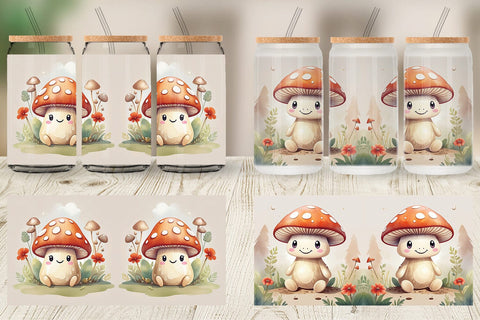 Glass Can Watercolor Mushrooms Sublimation artnoy 