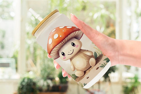 Glass Can Watercolor Mushrooms Sublimation artnoy 