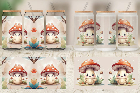 Glass Can Watercolor Mushrooms Sublimation artnoy 