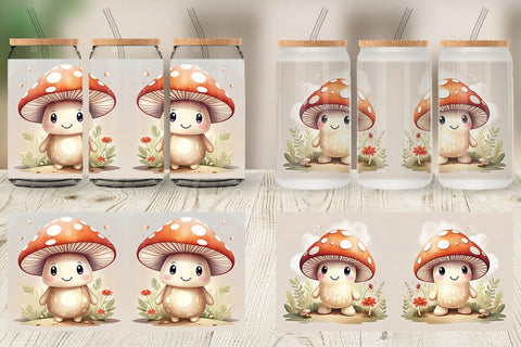 Glass Can Watercolor Mushrooms Sublimation artnoy 