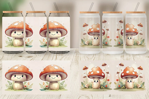 Glass Can Watercolor Mushrooms Sublimation artnoy 