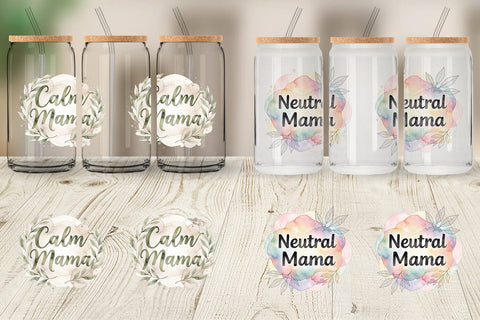 Glass Can Watercolor Neutral Boho Botanical Mama Quotes Sublimation artnoy 