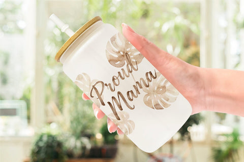 Glass Can Watercolor Neutral Boho Botanical Mama Quotes Sublimation artnoy 