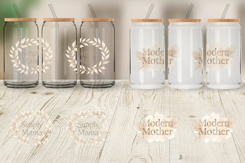 Glass Can Watercolor Neutral Boho Botanical Mama Quotes Sublimation artnoy 
