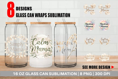 Glass Can Watercolor Neutral Boho Botanical Mama Quotes Sublimation artnoy 