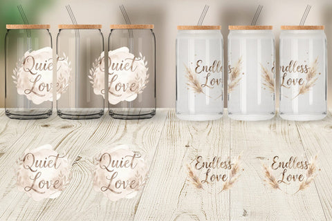 Glass Can Watercolor Neutral Boho Botanical Mama Quotes Sublimation artnoy 