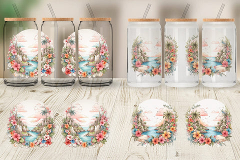 Glass Can Watercolor Paradise Sublimation artnoy 