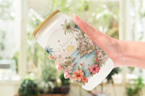 Glass Can Watercolor Paradise Sublimation artnoy 