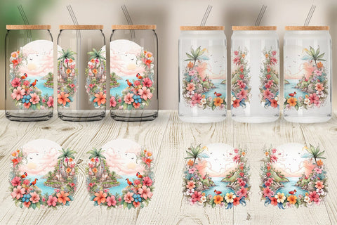 Glass Can Watercolor Paradise Sublimation artnoy 