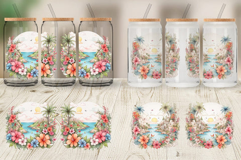 Glass Can Watercolor Paradise Sublimation artnoy 