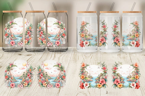 Glass Can Watercolor Paradise Sublimation artnoy 