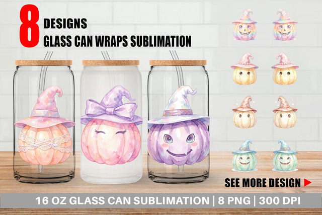 Glass Can Watercolor Pastel Fairytale Witch Hat Sublimation artnoy 