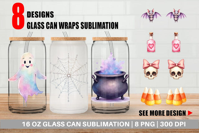 Glass Can Watercolor Pastel Goth Cuties Sublimation artnoy 