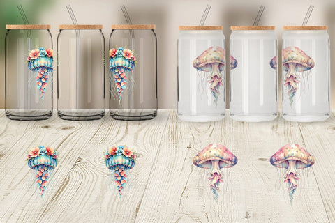 Glass Can Watercolor Pastel Jellyfish Lace Ribbon Sublimation artnoy 