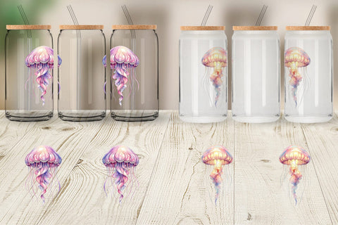 Glass Can Watercolor Pastel Jellyfish Lace Ribbon Sublimation artnoy 