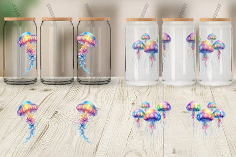 Glass Can Watercolor Pastel Jellyfish Lace Ribbon Sublimation artnoy 