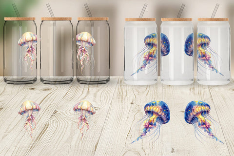 Glass Can Watercolor Pastel Jellyfish Lace Ribbon Sublimation artnoy 