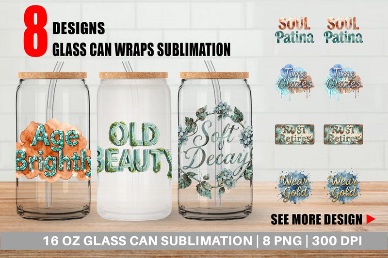 Glass Can Watercolor Patina Weathered Healing Art Sublimation artnoy 