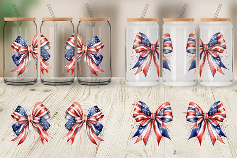 Glass Can Watercolor Patriotic Bow Sublimation artnoy 