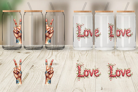 Glass Can Watercolor Peace & Petals 70s Symbols & Icons Sublimation artnoy 