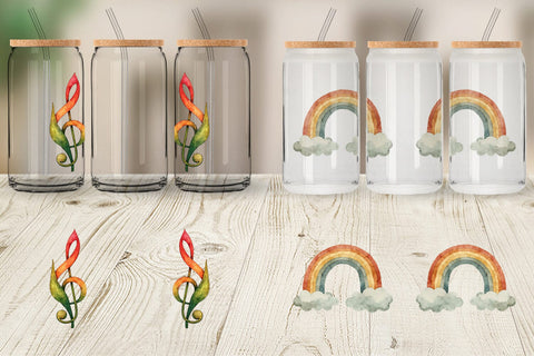 Glass Can Watercolor Peace & Petals 70s Symbols & Icons Sublimation artnoy 
