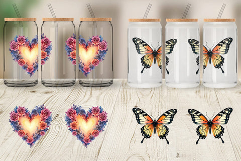 Glass Can Watercolor Peace & Petals 70s Symbols & Icons Sublimation artnoy 