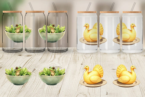 Glass Can Watercolor Quirky Thanksgiving Dishes Sublimation artnoy 