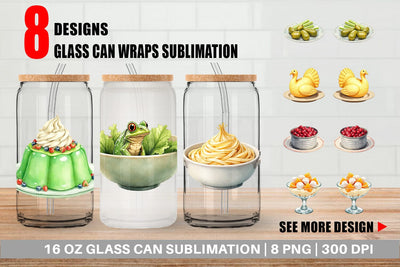 Glass Can Watercolor Quirky Thanksgiving Dishes Sublimation artnoy 