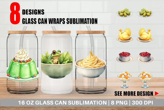 Glass Can Watercolor Quirky Thanksgiving Dishes Sublimation artnoy 