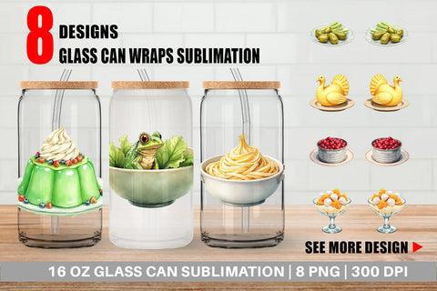 Glass Can Watercolor Quirky Thanksgiving Dishes Sublimation artnoy 