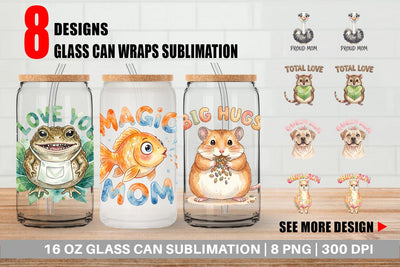 Glass Can Watercolor Quirky Ugly Cute Animal Mom Sublimation artnoy 