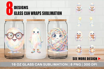 Glass Can Watercolor Quirky Ugly Cute Ghost Art Sublimation artnoy 