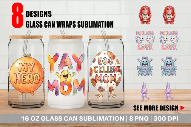Glass Can Watercolor Quirky Ugly Cute Momster Art Quotes Sublimation artnoy 
