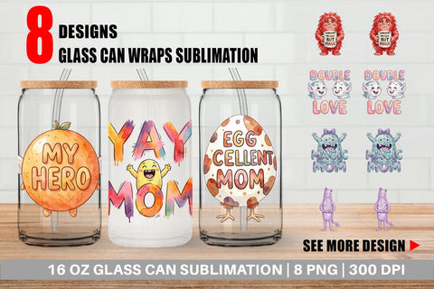 Glass Can Watercolor Quirky Ugly Cute Momster Art Quotes Sublimation artnoy 