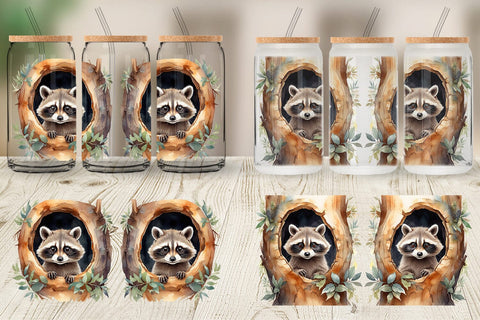 Glass Can Watercolor Raccoon Sublimation artnoy 