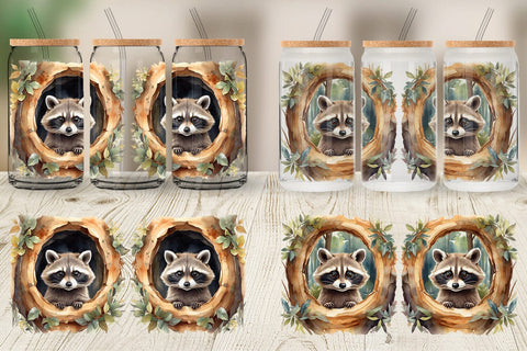 Glass Can Watercolor Raccoon Sublimation artnoy 