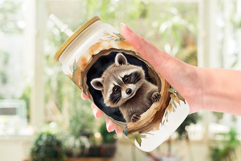 Glass Can Watercolor Raccoon Sublimation artnoy 